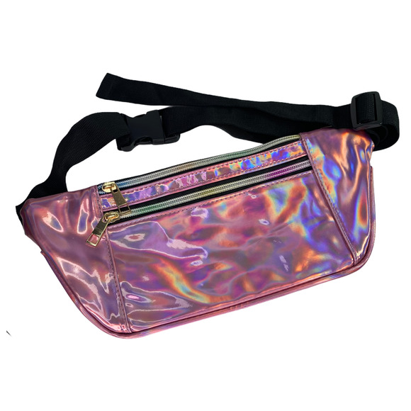 Handbags - 4/$25 Holographic Pink Multi Zip Fanny Pack